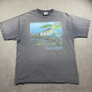Marathon Apparel Shirt Mens XL Gray Ducks Unlimited Bass Fishing Fader